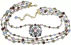 Collana Gioielli Vintage Vetro Perline Oro Multi Catena AB Blu Floreale Viola 28 - Foto 1 di 6