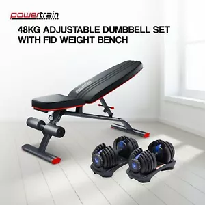 Powertrain 48KG Adjustable Dumbbell Set (Blue) with FID Weight Bench - Picture 1 of 11