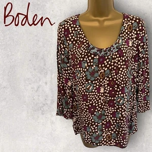 Boden Womens Multicoloured Cotton Beaded Floral Top UK 12 - Picture 1 of 4