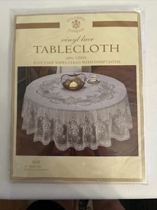 VINYL TABLECLOTH 70" Round Cream Floral Design Lace NEW UNOPENED WIPE CLEAN - Picture 1 of 5