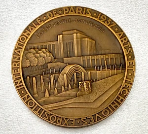 VTG COCHET EXPOSITION DES ARTS ET TECHNIQUES PAIRS BRONZE MEDAL 50mm 1937 g+ - Picture 1 of 5