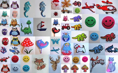 SANUK Applikation Aufbügler Bügelflicken Bügelbilder Kinder Eule Fahrzeuge Tiere