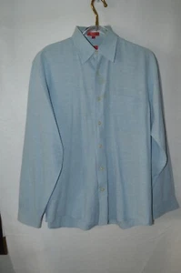 IZOD Men's Linen Blend Longsleeve Shirt SZ Large Solid Blue - Picture 1 of 4