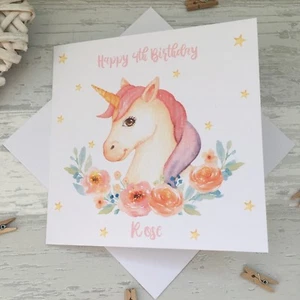 Personalised Unicorn Birthday Card Girl Daughter Granddaughter Sister 1st 2nd 3 - Picture 1 of 5