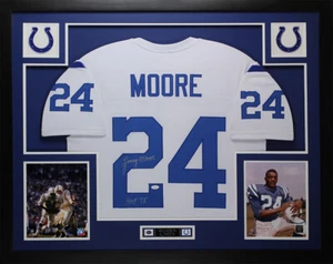 Lenny Moore Autographed "HOF 75" & Framed White Colts Jersey Auto JSA COA - Picture 1 of 5