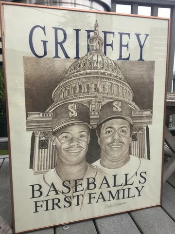 Ken Griffey Poster Jr Sr 1990 vtg Baseball's First Family Seattle Mariners 90s Cover