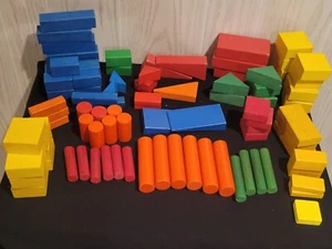 Playskool Colored Wood Blocks 93 Blocks For Building - Picture 1 of 2