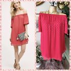 Anthropologie Try B Andorra Off-Shoulder Mini Dress Sz S Hot Pink Gold As Is 