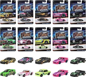 PSL Hot Wheels Neon Speeders Assorted Vehicle Mini Cars 10 Set Box 986E-HLH72 - Picture 1 of 5