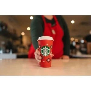NWOT Starbucks Novelty Holiday 16 oz. Plastic Travel Cup Red & White - Picture 1 of 10
