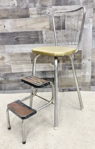Vintage MCM Kitchen Chair Folding Step Stool Chrome Vinyl Retro Furniture Cosco - Picture 1 of 9