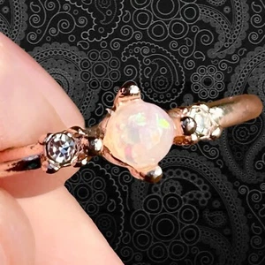 14K rose gold dainty opal and white topaz engagement promise ring SZ 9 MUST SELL - Picture 1 of 6