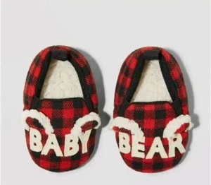 Wondershop Baby Bear Baby Slippers 9-12 Months Red Black Plaid Check New - Picture 1 of 4