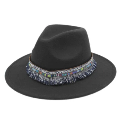 Mujeres Hombres Lana Vintage Ala Ancha Panamá Fedora Sombrero Iglesia Jazz Trilby Gorra  Foto 1 de 4