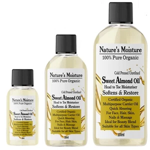 New Sweet Almond Oil Organic Cold Pressed Ideal for Massage Skin & Haircare DIY - Picture 1 of 4