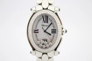 OROLOGIO CHOPARD HAPPY SPORT OVALE 34 MM ACCIAIO INOX FABBRICA DIAMANTE 27/8419-23 - Foto 1 di 12