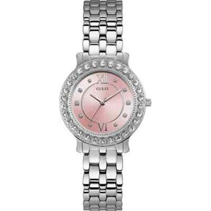 GUESS Women's Quartz Watch W1062L2 Silver Stainless Steel Pink Dial 34 mm - Picture 1 of 4