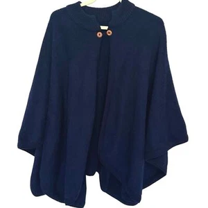 Poncho vintage artigianale Sisandiana 100% lana mantello blu navy OS Ecuador - Foto 1 di 5