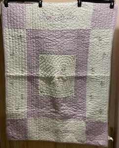 Land of Nod Crate & Barrel Crib Quilt Purple & White 100% Cotton 40"X50" - Picture 1 of 12