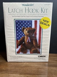 NOS WonderArt Caron Latch Hook Kit All American Bear Flag #4301, Sealed - Picture 1 of 3