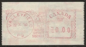 Canada 1990 Valleyfield QC Trial Print /Essay METER Label /Sticker VF-NH - Imagen 1 de 2