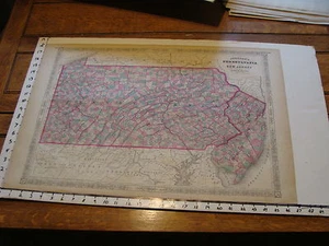 vintage map: 1864 Johnson's Atlas Large Map of NEW JERSEY & PENNSYLVANIA - Picture 1 of 3