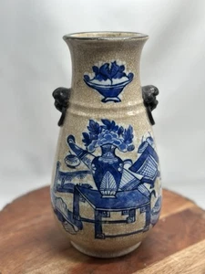Vintage Porzellan Blumen Vase Chinoiserie Metallguss Griffe Crackle Glasur - Bild 1 von 6