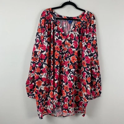 Liz & Me цветочный крестьянин блузка размер 5 X Georgette поповер темно-синий мульти раздельный вырез - Изображение 1 из 4