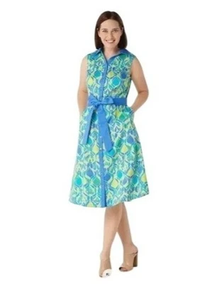 Isaac Mizrahi Live! Женское хлопковое сатиновое платье с принтом размер 20 Вт карманы бранч - Изображение 1 из 4