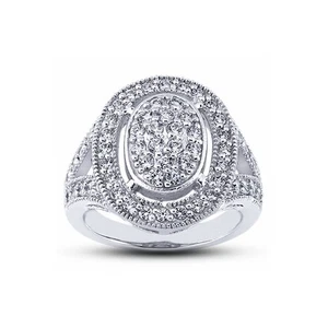 Anillo para mano derecha con halo de oro blanco con diamantes naturales redondos certificados F VS2 0,98 quilates - Imagen 1 de 4