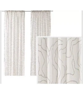 Ikea FERLE Curtains 2 Panels 57" x 98" Geometric Gray White 1 Pair - Picture 1 of 3