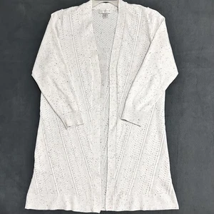 CJ Banks Cardigan Women's XL Open Front White Speckled Perforated Knit Sweater - Picture 1 of 15