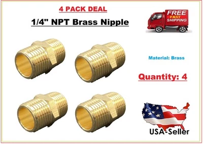 4 Pack Hex  Bushing 1/4" NPT Nipple Pipe Fitting Brass - Image 1 of 3