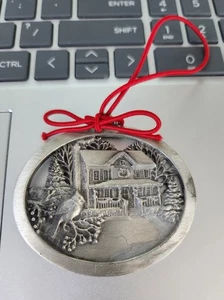 Vintage Hampshire Pewter Holiday Ornament House with Cardinal and Trees - 2006 - Picture 1 of 2