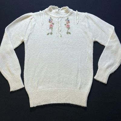 Suéter de punto bordado floral vintage años 80 Partners crochet encaje cuello Corea S Foto 1 de 4