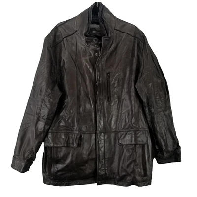 Cremieux Leather Jacket Mens 2XL Brown Lambskin Car Coat Zip Out Liner Snap Soft - Image 1 of 4