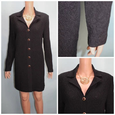 St John Collection Knits Black Long Jacket L SZ 10 12 Duster Coat Buttons Floral - Image 1 of 4