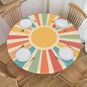 Round Table Cloth Boho Rainbow Sun Tablecloth Elastic Edge Fitted Table Cover... - Picture 1 of 7