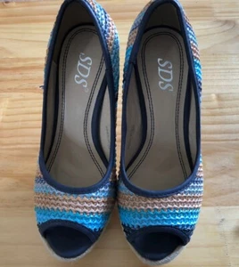 Pumps Gr. 35 von SDS Sommer-Schuhe Leinenoptik hoher schlanker Absatz 12 cm - Bild 1 von 10