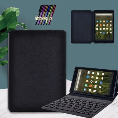 PU Leather Stand Cover Case+Bluetooth Keyboard For Amazon Fire 7/HD 8/HD 10/Plus - Image 1 of 4
