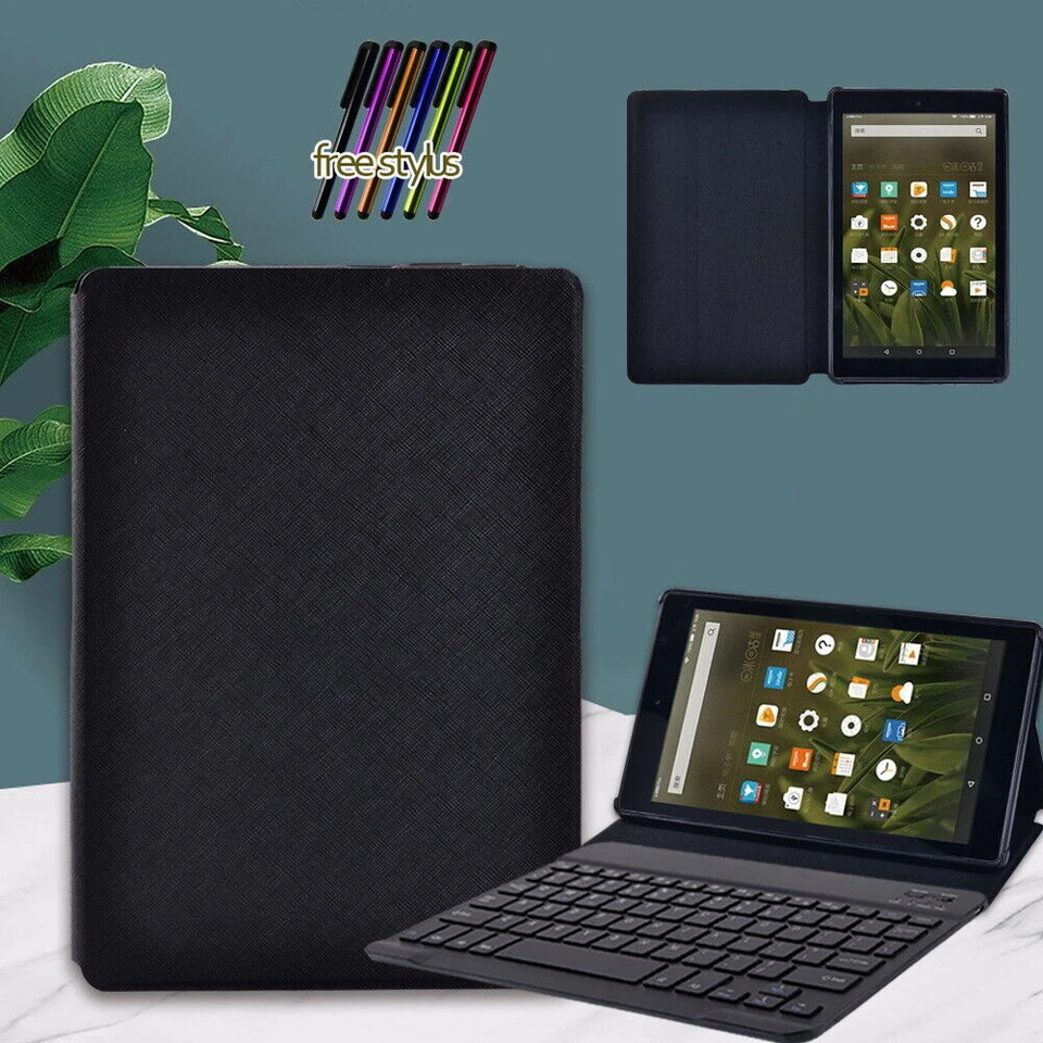 PU Leather Stand Cover Case+Bluetooth Keyboard For Amazon Fire 7/HD 8/HD 10/Plus - Image 1 of 4