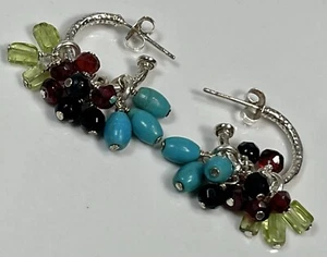 SILPADA P1180 STERLING 925 GARNET ONYX TURQUOISE PERIDOT CHARM EARRINGS (S40B) - Picture 1 of 6