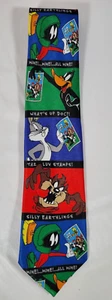 Vintage Looney Tunes Neck Tie Stamp Collection Marvin Martian Taz Bugs 1997 - Picture 1 of 3