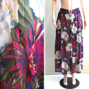 David Dart S M Midi Skirt Rayon Crepe Chiffon Floral Button Sheer Elastic Waist - Picture 1 of 9