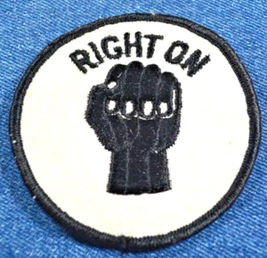 NOS 60s 70s Vintage Original RIGHT ON 3" Patch Black Power MLK Malcom X Fist - Picture 1 of 3