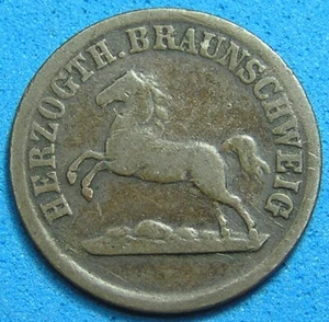 Germany Brunswick Wolfenbuttel 1 Pfennig 1860 Horse, Free Shipping for More Buys - Picture 1 of 2