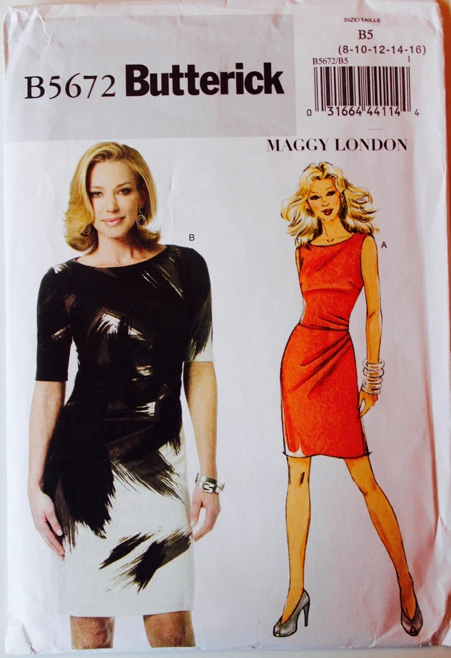 Butterick Sew Pattern 5672 Knit Bodycon Pleated Sheath Dress 16-22 OOP