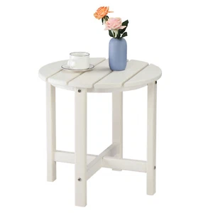 New Patio Garden Side Table With 1 Layer Circular HDPE Casual Coffee Table White - Picture 1 of 23