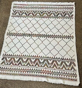 Crocheted Knitted Vintage Afghan Blanket Throw Swedish Decor Fringe 48x59 - Picture 1 of 6