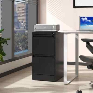 Black 29 in. H Metal Office Storage Cabinet with Lock, 2-Drawer Vertical File - Picture 1 of 6